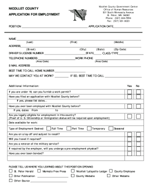 Nicollet County Employment Application Form