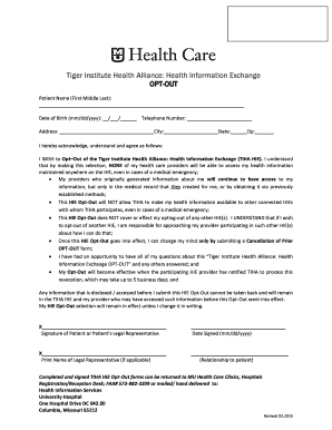 Tiger Institute Health Alliance Opt-Out Form