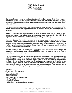 Saint Luke's Cord Blood Donation Consent