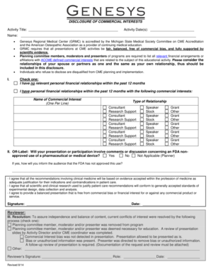 Disclosure of Commercial Interests Form