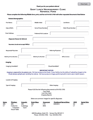 Saint Luke's Neurosurgery Clinic Referral Form