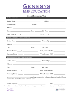Student Emergency Card