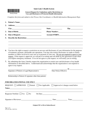 Health Information Restriction Request Form