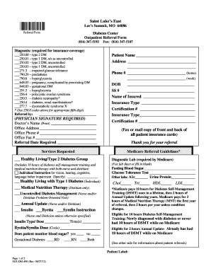 Saint Luke’s East Diabetes Center Outpatient Referral Form