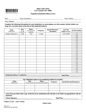 Outpatient Medication History Form
