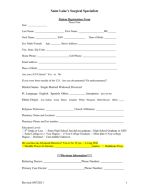 Saint Luke's Surgical Specialists Patient Registration Form
