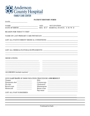 Patient History Form