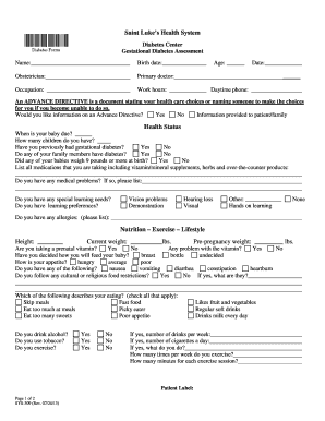 Gestational Diabetes Assessment Form
