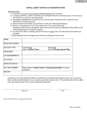 Payroll Direct Deposit Authorization Form