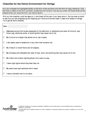 Vertigo Home Safety Checklist