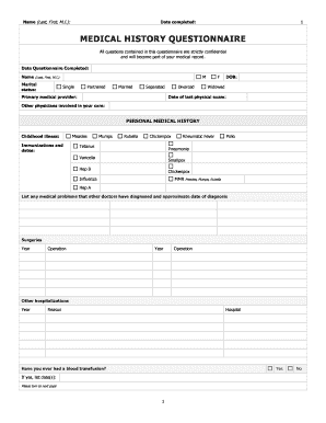 Medical History Questionnaire
