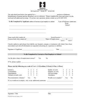 Madonna Rehabilitation Hospital Reference Form