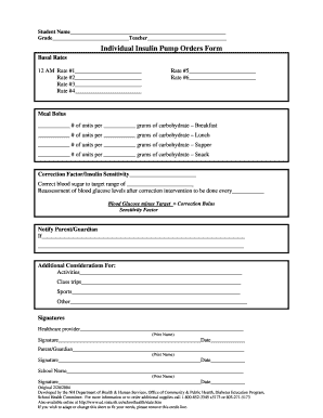 Individual Insulin Pump Orders Form