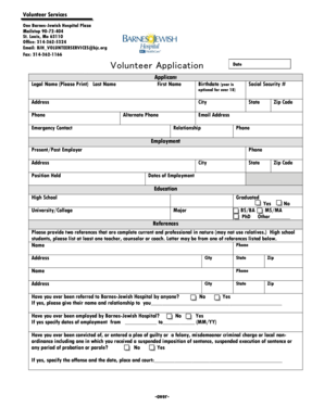 Barnes-Jewish Hospital Volunteer Application