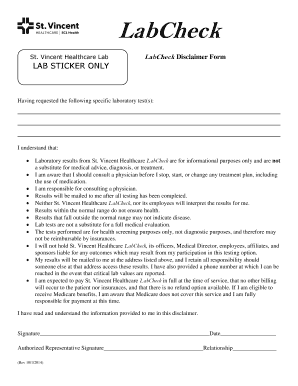 St. Vincent Healthcare LabCheck Disclaimer Form