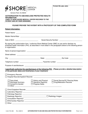 Authorization to Use/Disclose Protected Health Information