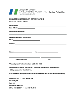Pediatric Dermatology Consultation Request