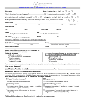 Bobst International Center Pediatric Service Request Form