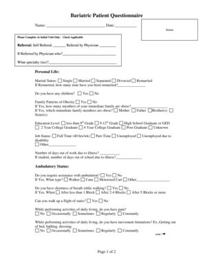 Bariatric Patient Questionnaire