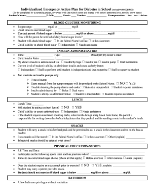 Individualized Emergency Action Plan for Diabetes in School