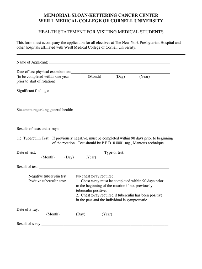 Fillable Online mskcc MEMORIAL SLOANKETTERING CANCER CENTER WEILL MEDICAL Fax Email Print