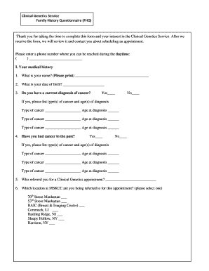 Clinical Genetics Service Family History Questionnaire