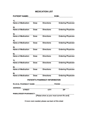 Patient Medication List Form