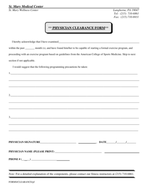 Physician Clearance Form