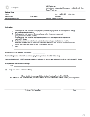 Multichannel Intraluminal Impedance pH Test Form
