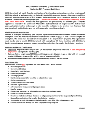 BMO Harris Bank Matching Gift Application Form