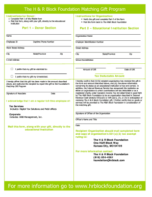 H&R Block Foundation Matching Gift Program Form