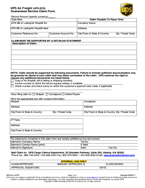 UPS Air Freight Guaranteed Service Claim Form