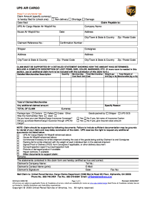 UPS Air Cargo Claim Form