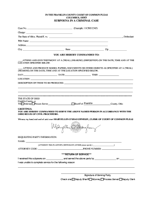 Subpoena in a Criminal Case