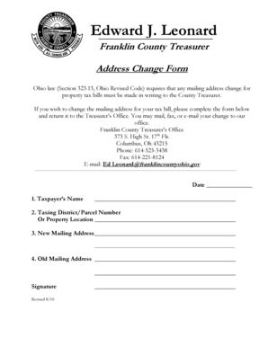 Franklin County Property Tax Address Change Form