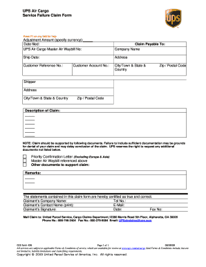 UPS Air Cargo Service Failure Claim Form