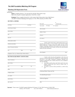 D&B Foundation Matching Gift Registration Form