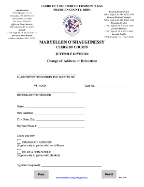 Court Change of Address or Relocation Form