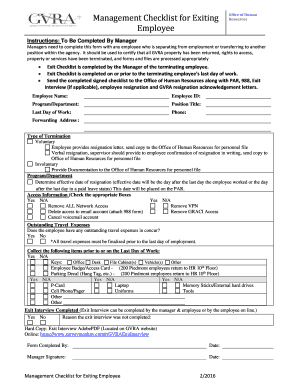 Management Checklist for Exiting Employee