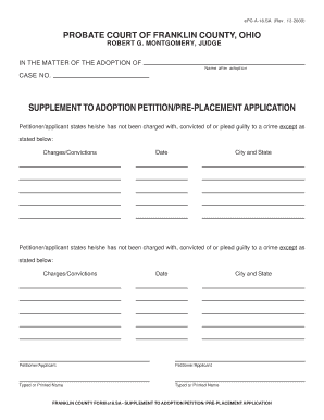 Ohio Adoption Petition Supplement