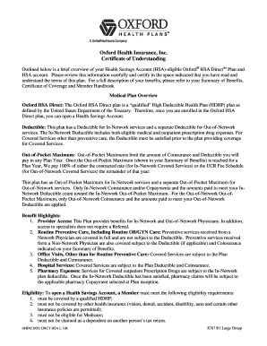 Oxford HSA Direct Certificate of Understanding
