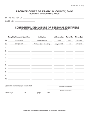 Ohio Confidential Disclosure of Personal Identifiers