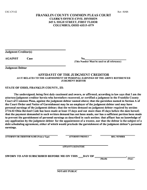 Affidavit of Judgment Creditor for Garnishment of Earnings