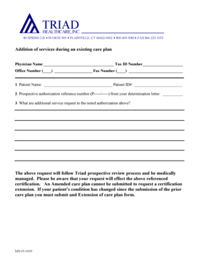 Triad Healthcare Additional Services Request Form