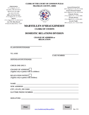 Court of Common Pleas Change of Address or Relocation Form
