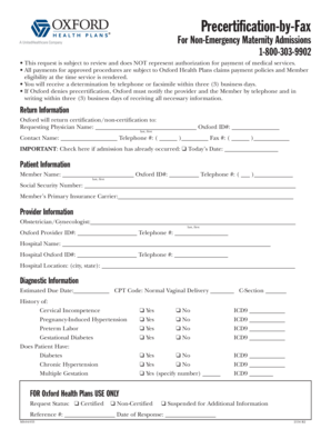 Non-Emergency Maternity Admission Precertification Form