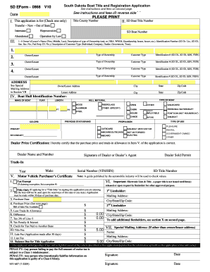 South Dakota Boat Title and Registration Application