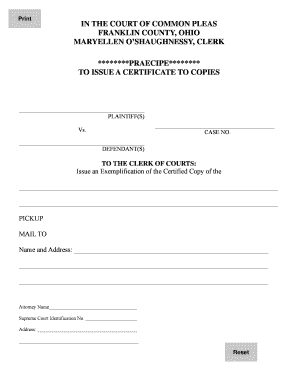 Certificate to Copies Praecipe