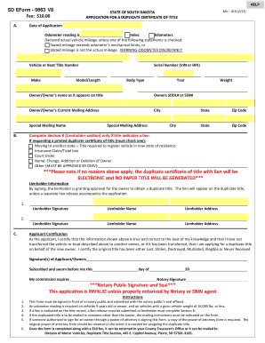 South Dakota Duplicate Certificate of Title Application