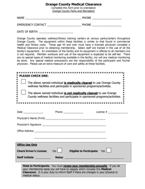 Orange County Medical Clearance Form
